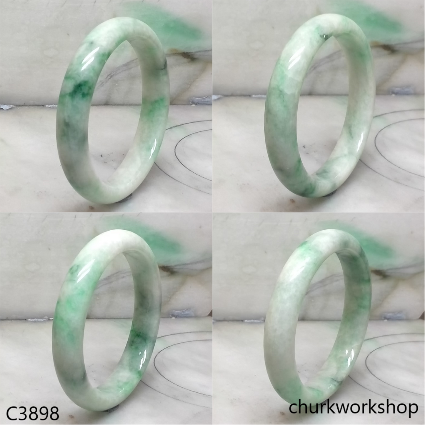 White base with splotches green jade bangle