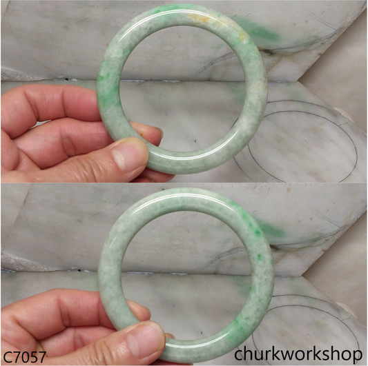 Large light green with splotches green jade bangle