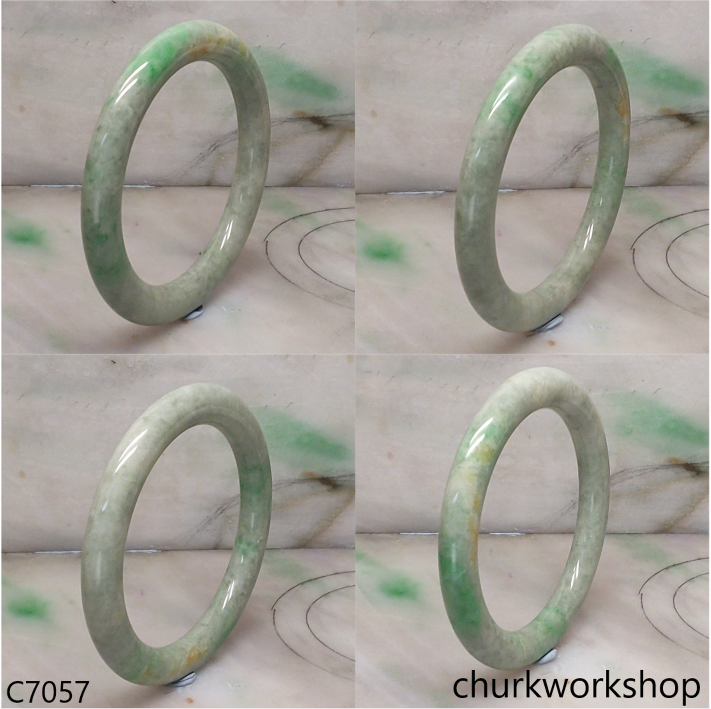 Large light green with splotches green jade bangle