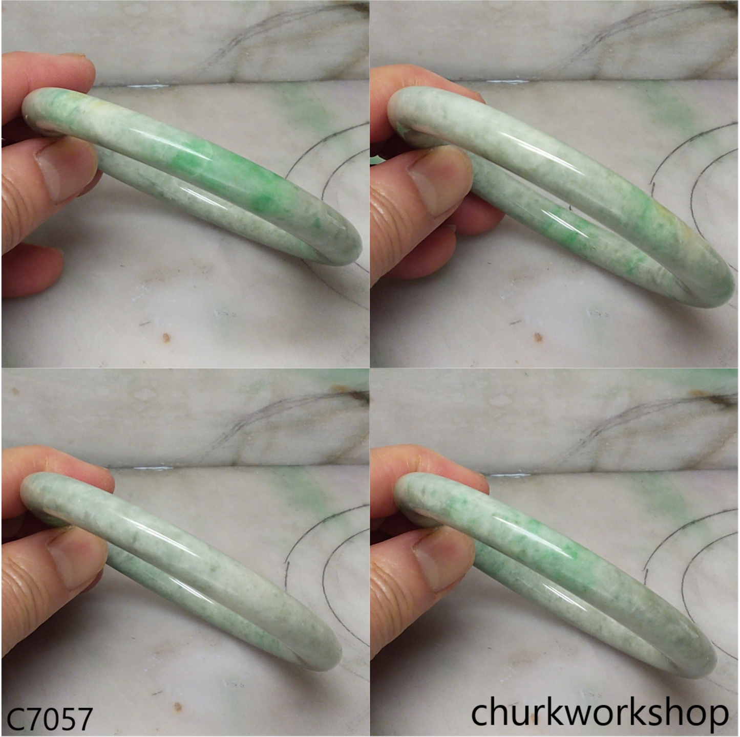 Large light green with splotches green jade bangle