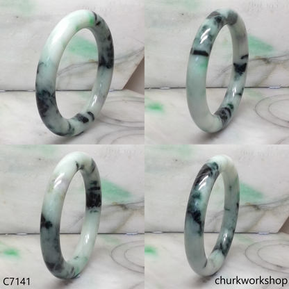 Large light green with splotches dark green jade bangle