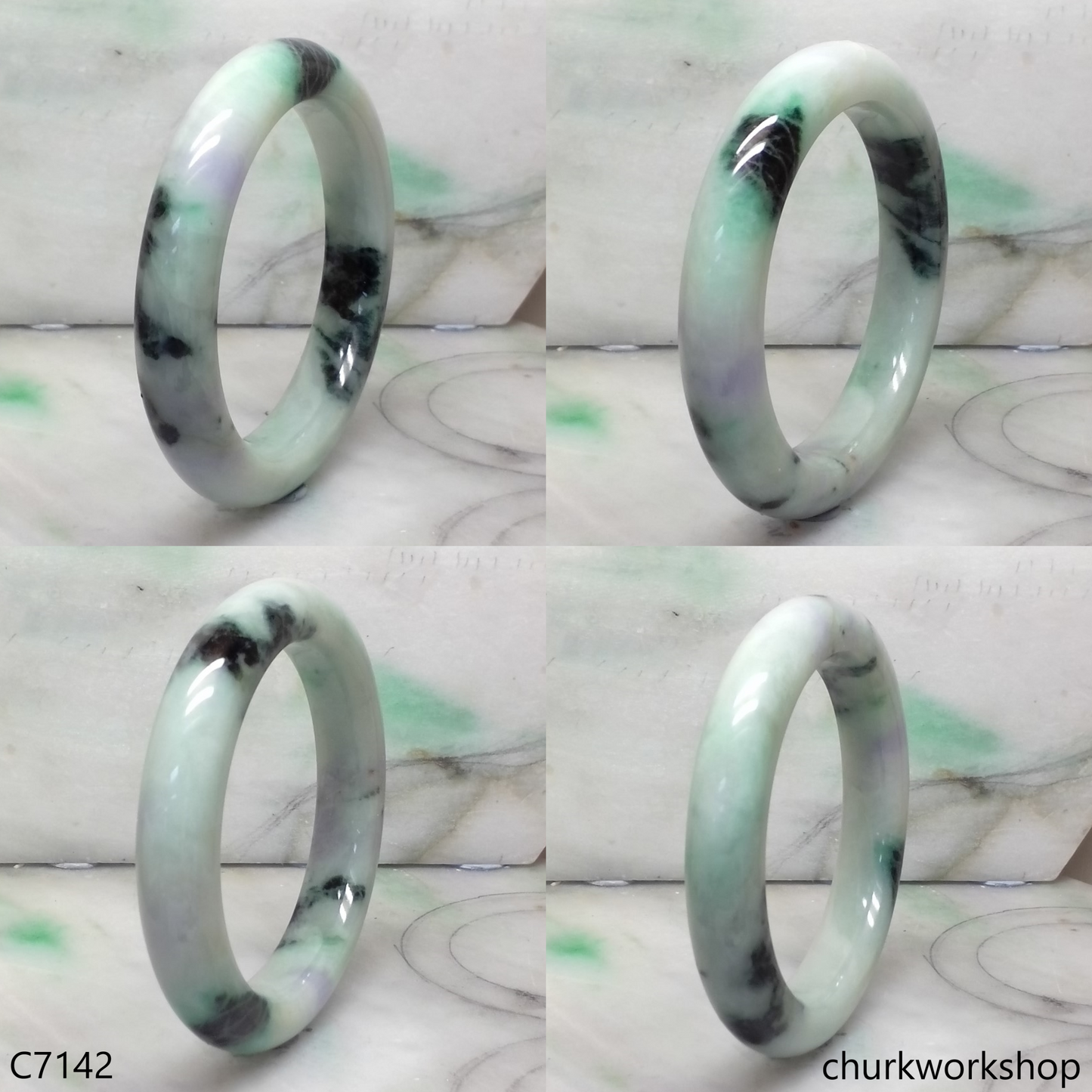 Large light green mix dark green & lavender jade bangle