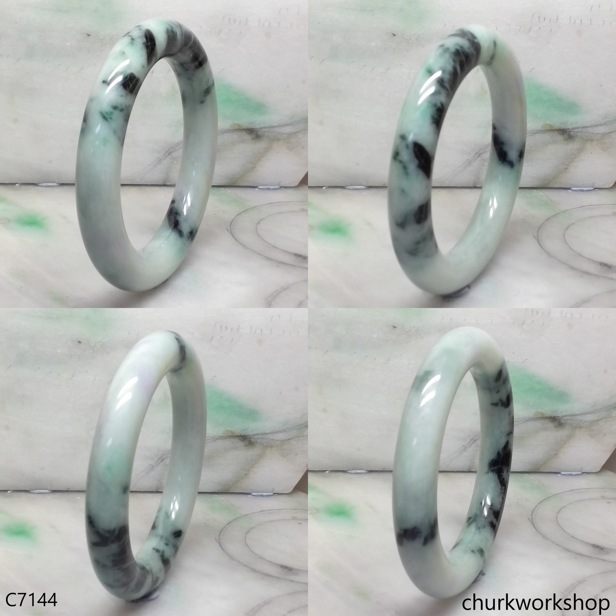 Large light green mix dark green jade bangle