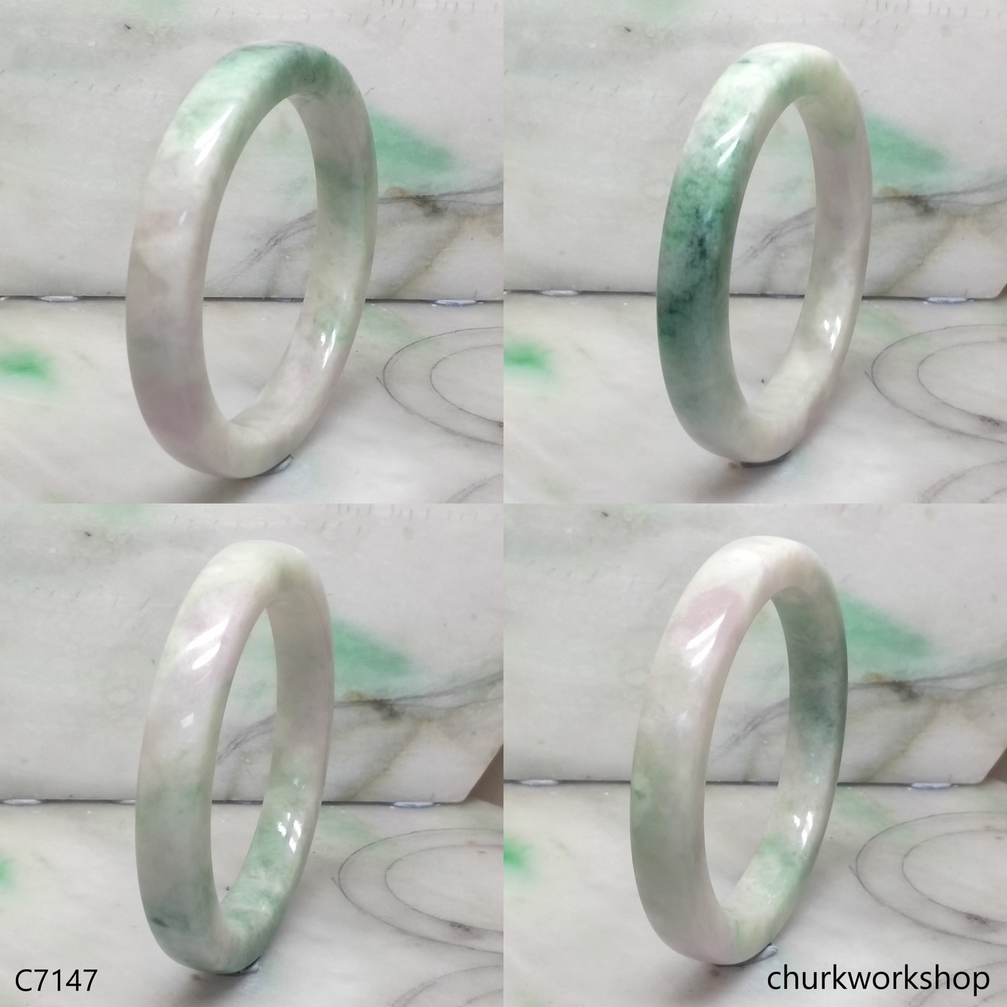 Square large light green mix lavender jade bangle