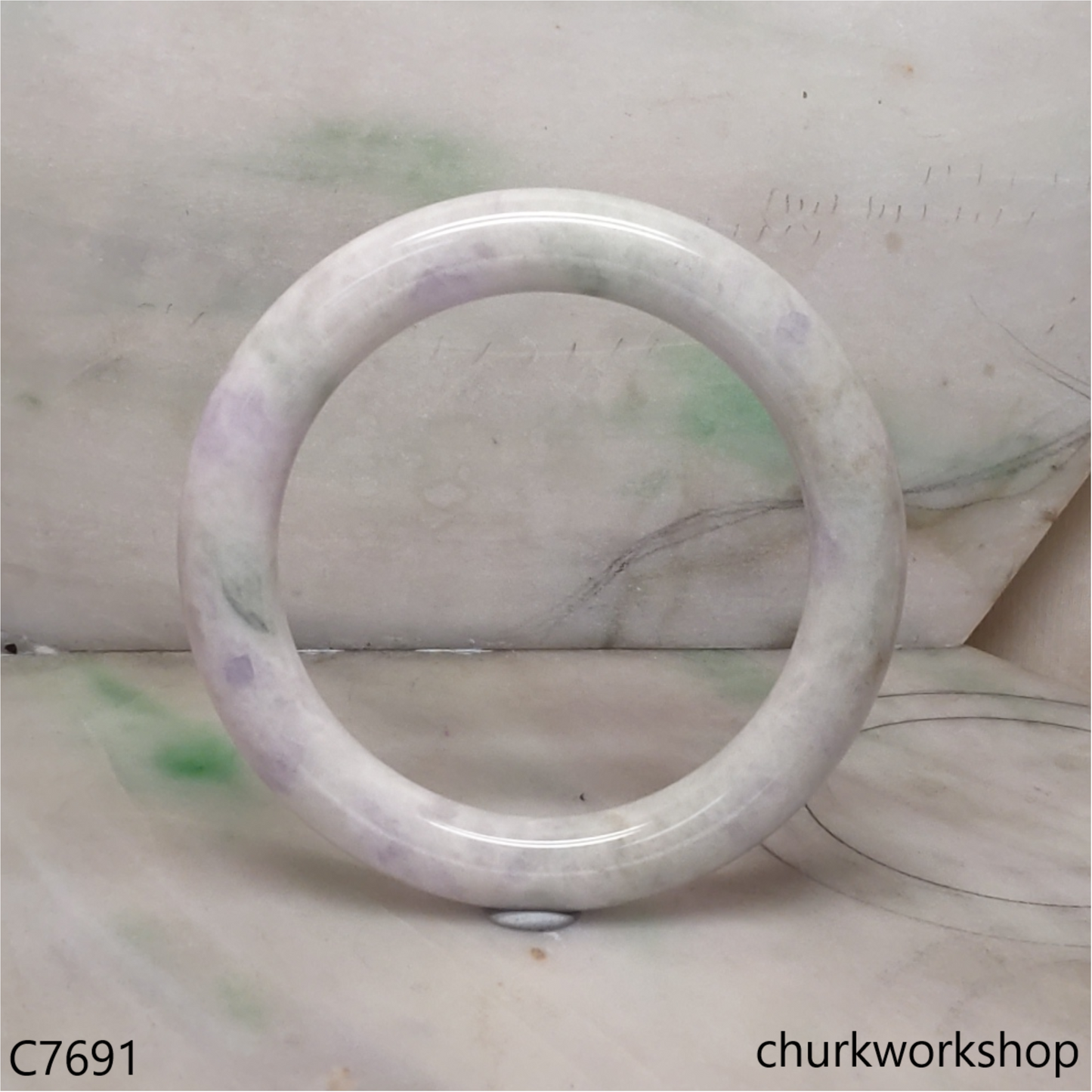 Large pale lavender mix light green jade bangle