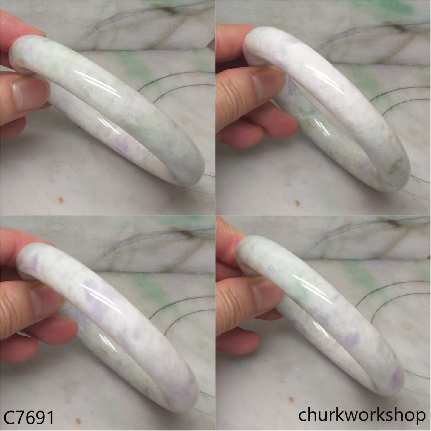 Large pale lavender mix light green jade bangle