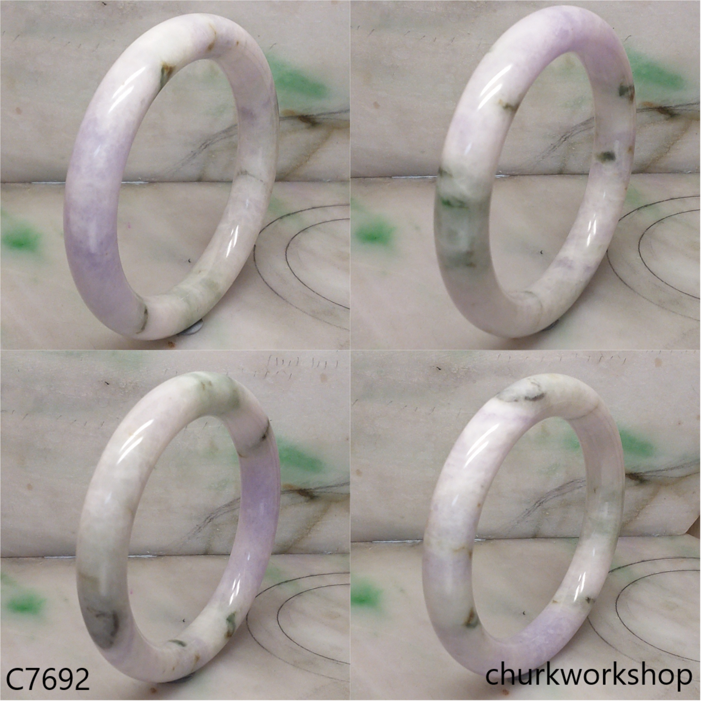 Large pale lavender mix light green jade bangle