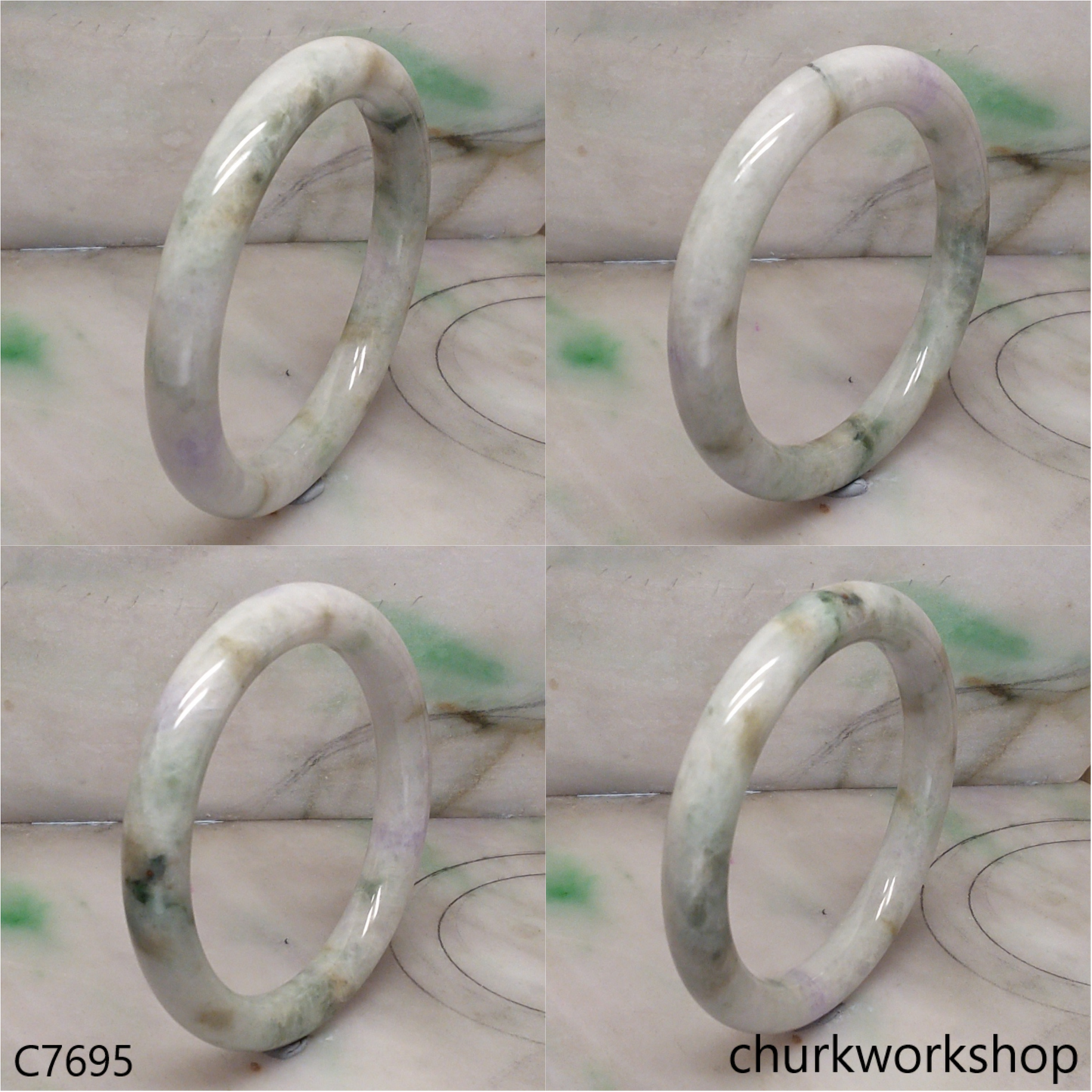 Large pale lavender mix light green jade bangle