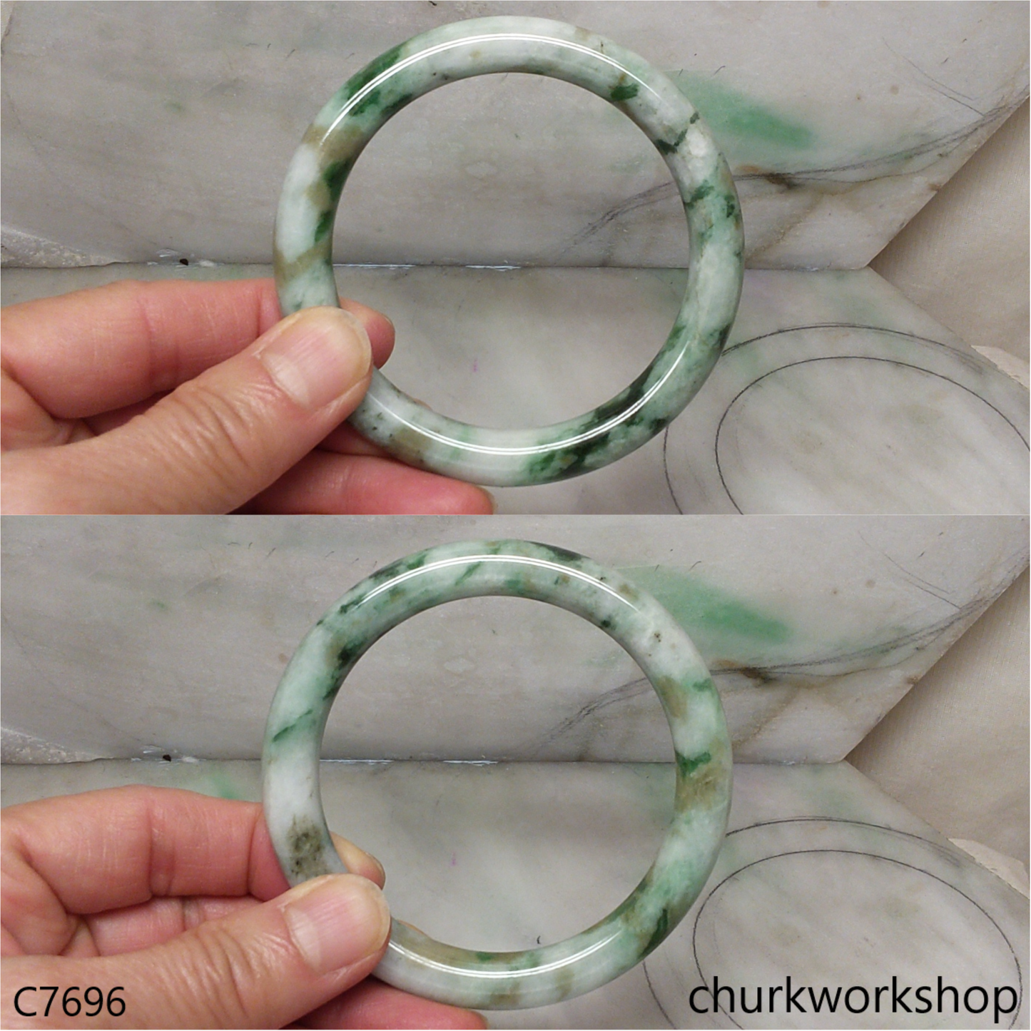 Large multiple green jade bangle
