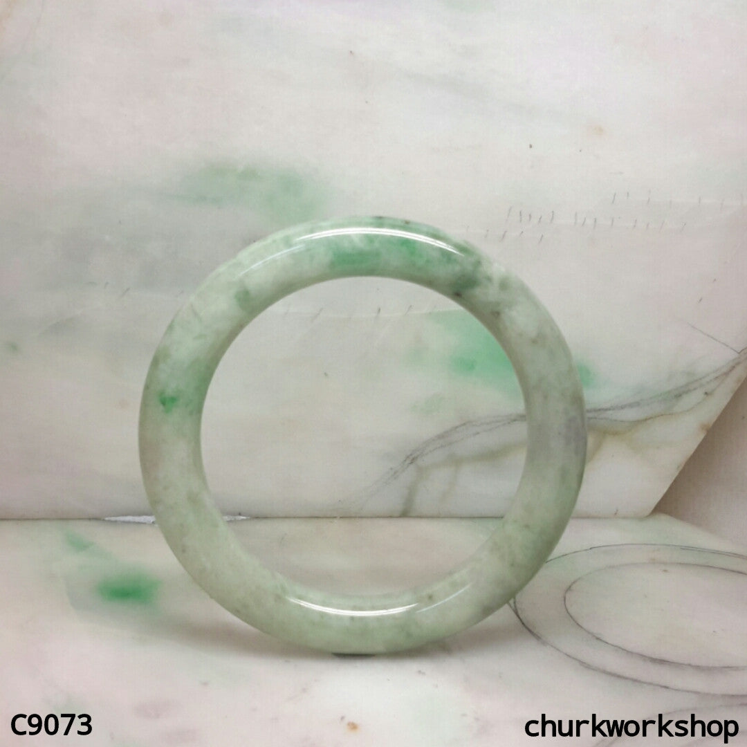 Large pea green mix grayish lavender jade bangle
