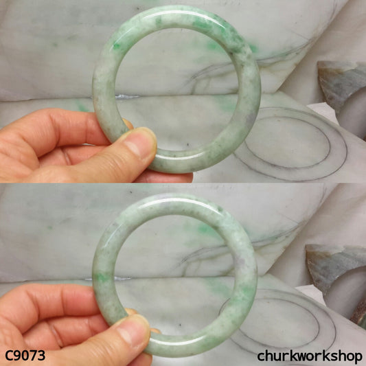 Large pea green mix grayish lavender jade bangle