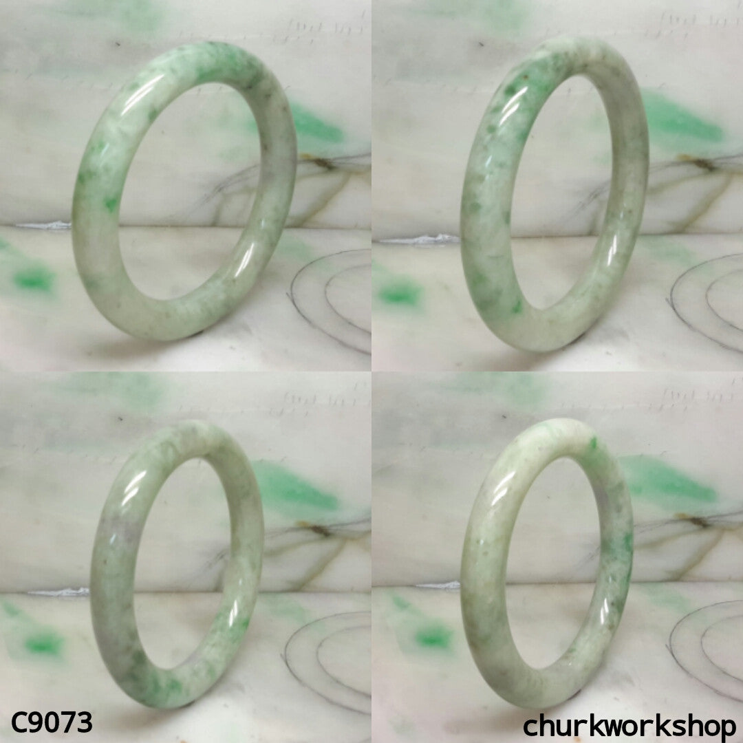 Large pea green mix grayish lavender jade bangle