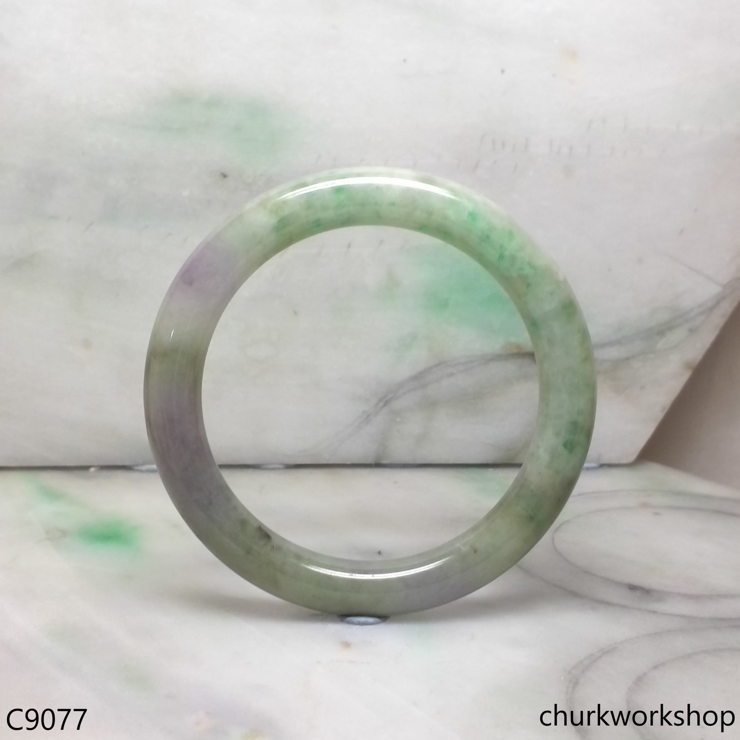 Large bluish green mix lavender jade bangle