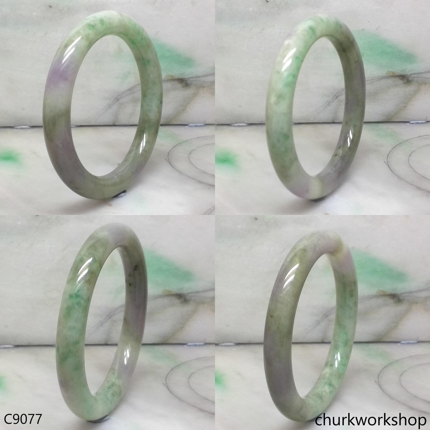 Large bluish green mix lavender jade bangle