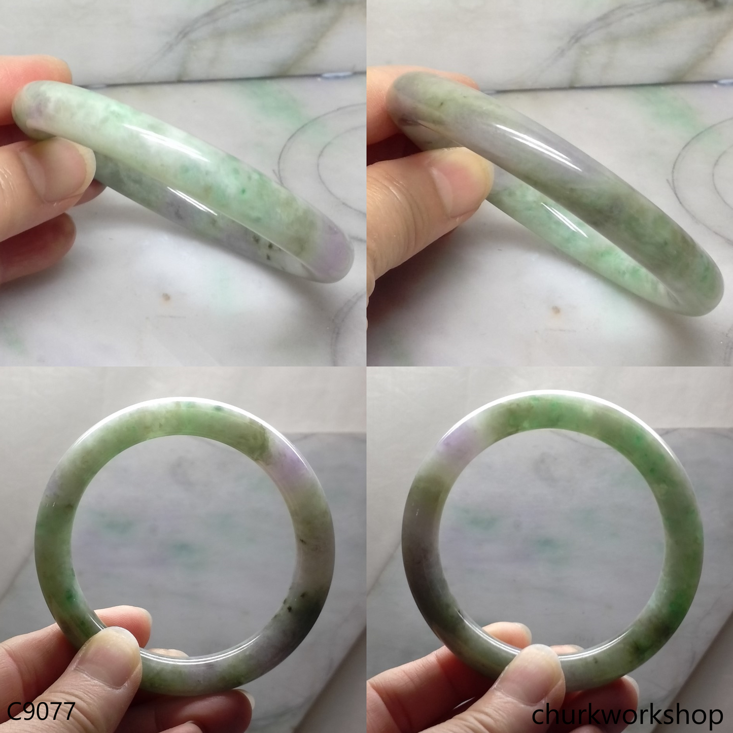 Large bluish green mix lavender jade bangle