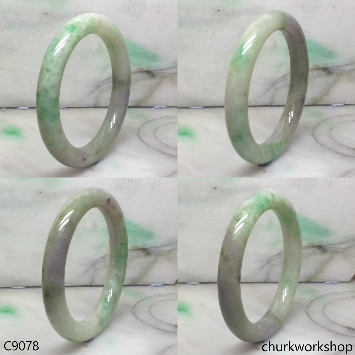 Reserved  Large pea green mix lavender jade bangle