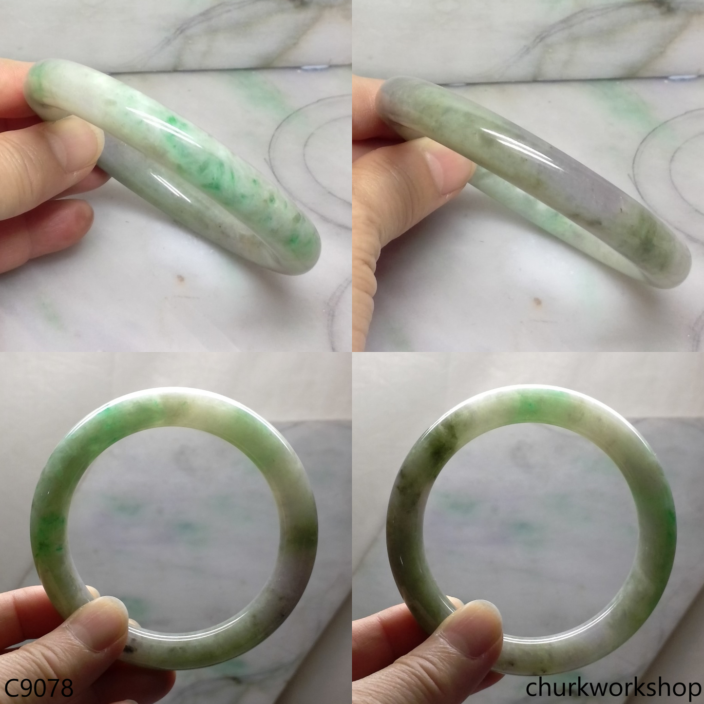 Reserved  Large pea green mix lavender jade bangle