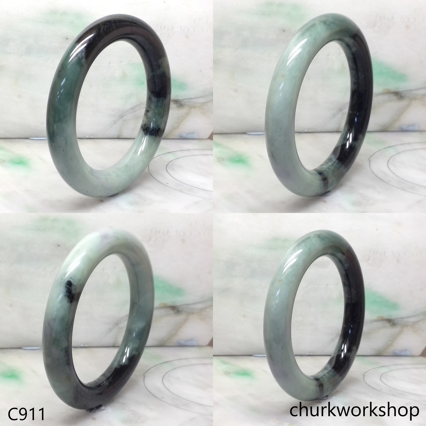 Large dark & light green jade bangle