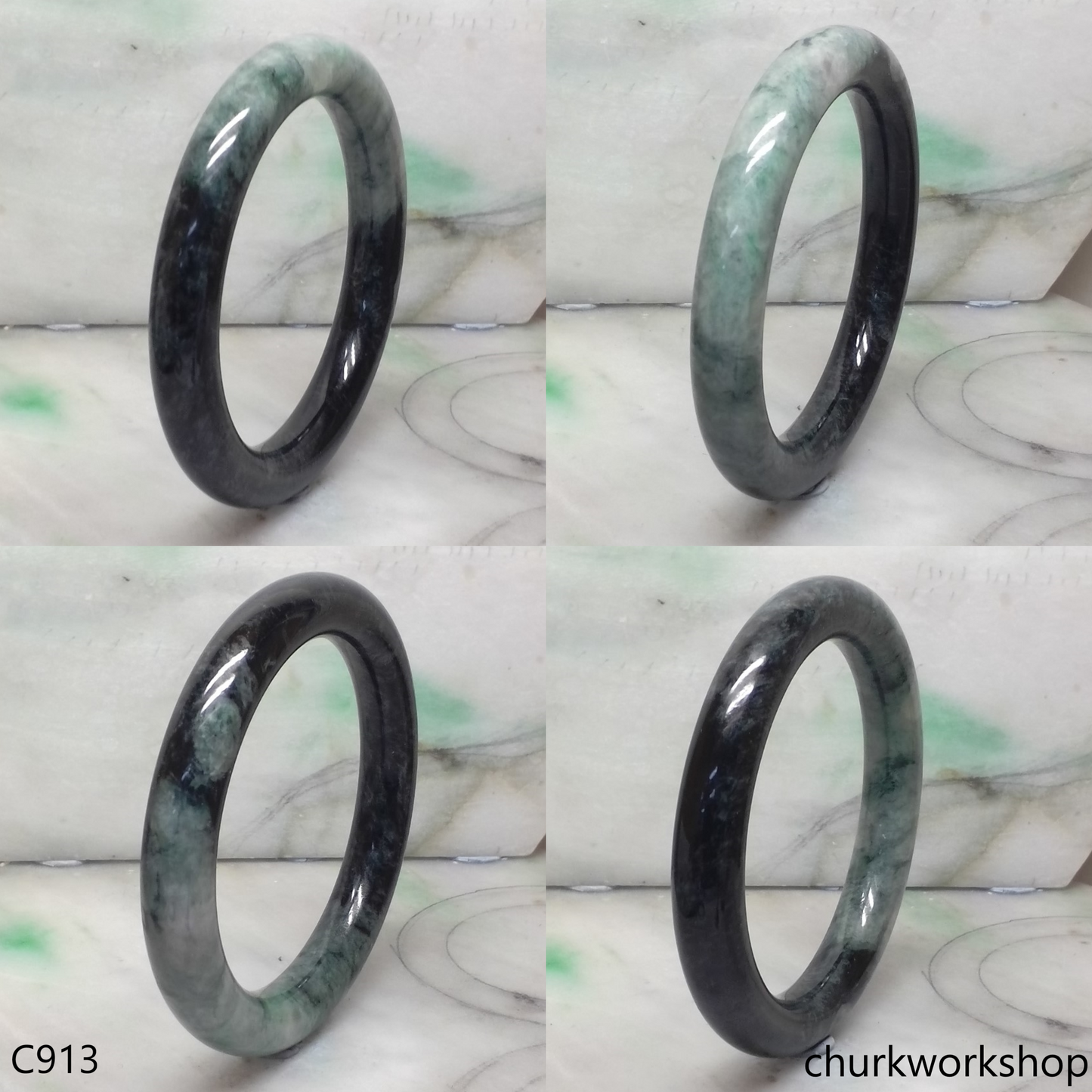 Large dark & light green jade bangle