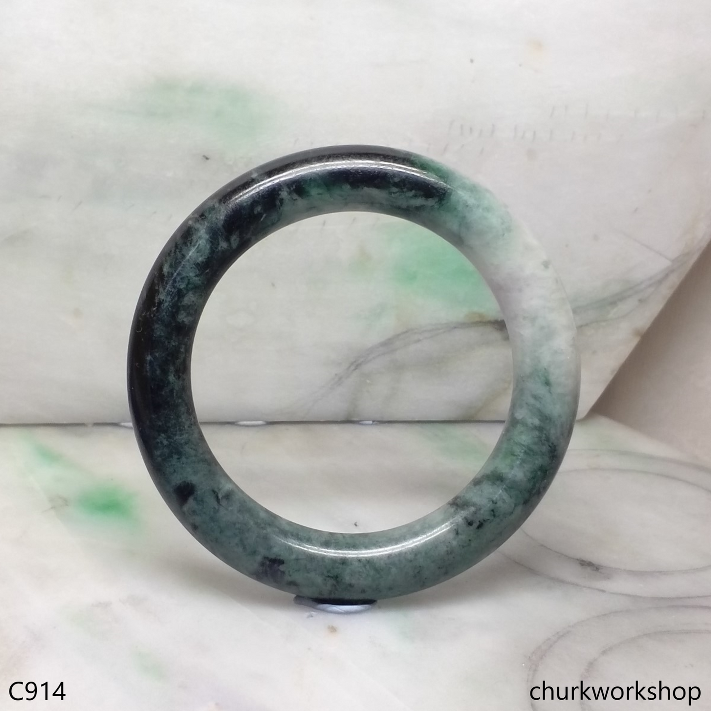 Large dark & light green jade bangle