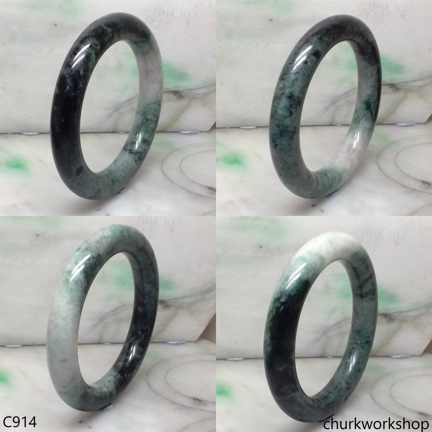 Large dark & light green jade bangle