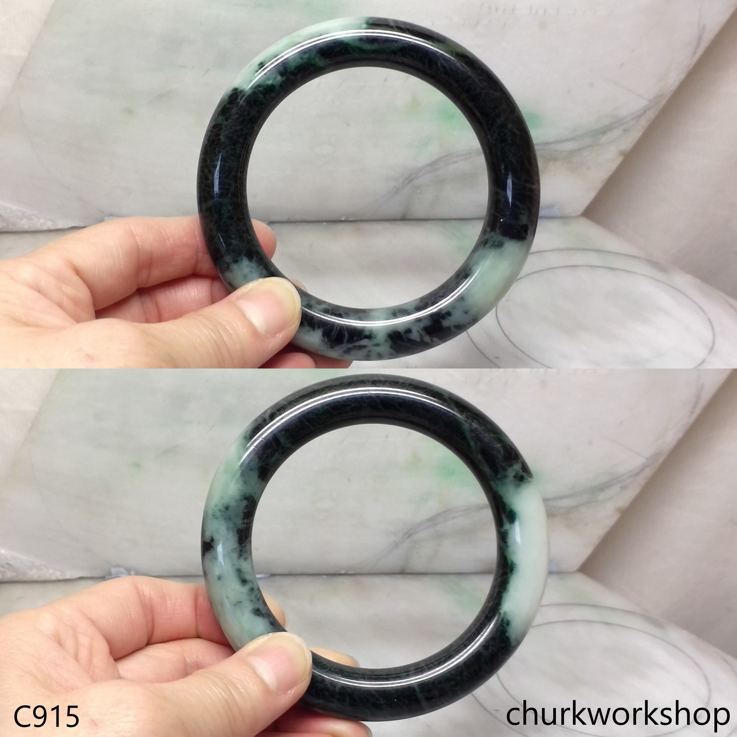 Large dark & light green jade bangle