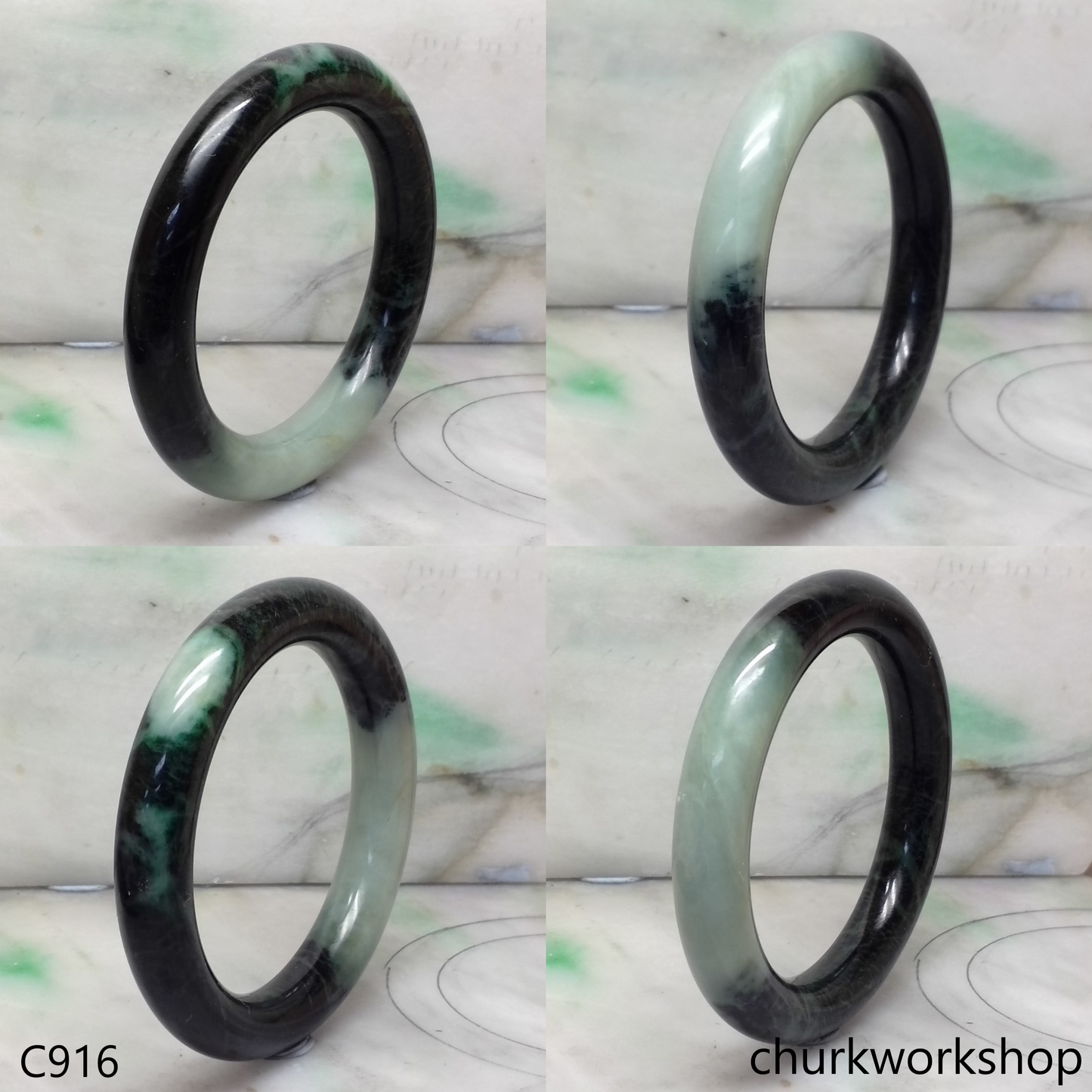 Large dark & light green jade bangle