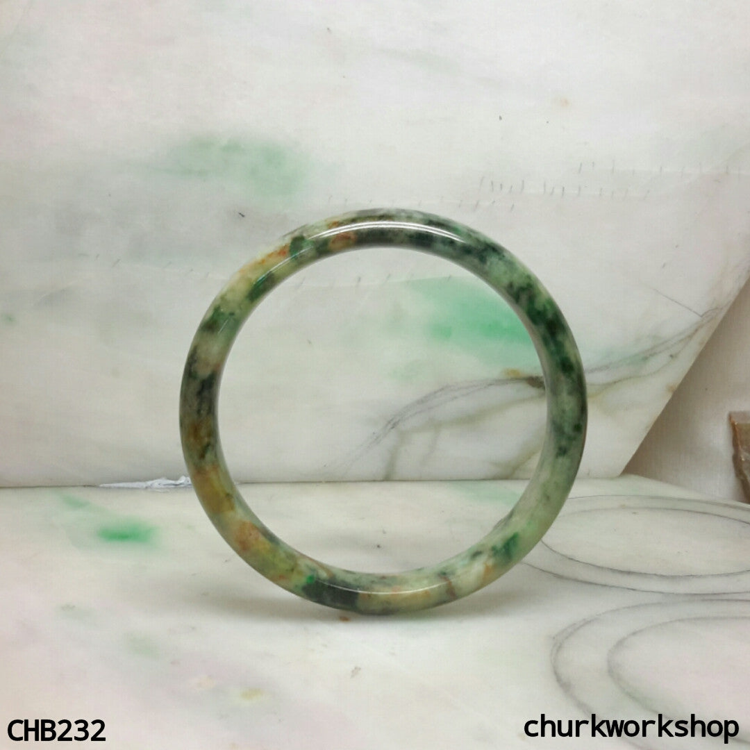 Multi color jade bangle, red & green jade bangle (Fu Lu Shou)
