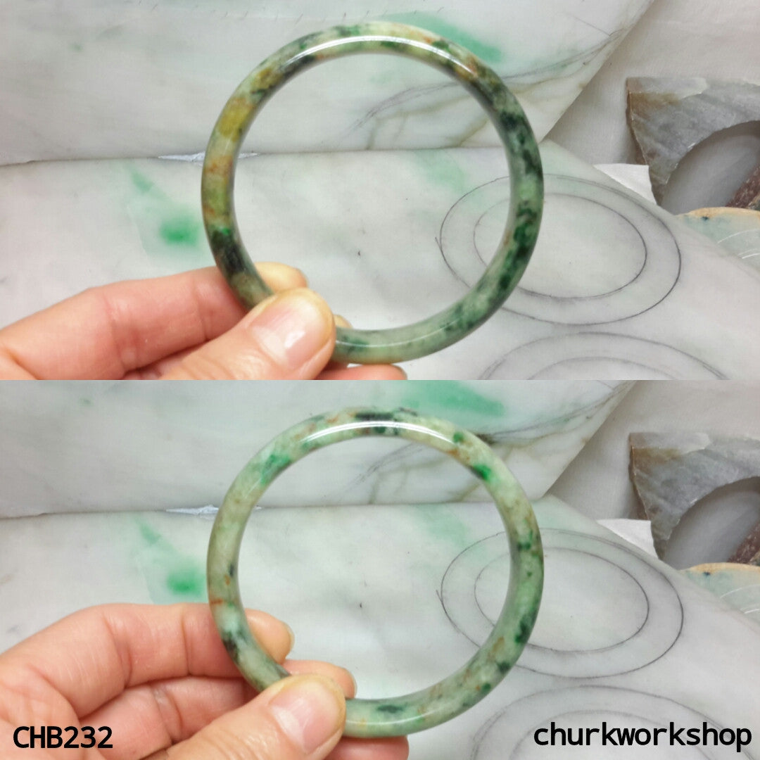 Multi color jade bangle, red & green jade bangle (Fu Lu Shou)