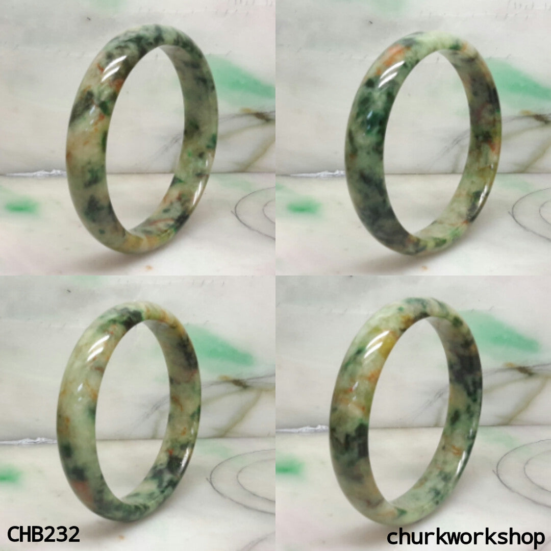 Multi color jade bangle, red & green jade bangle (Fu Lu Shou)