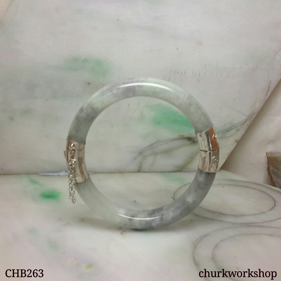 Grayish lavender hinged jade bangle