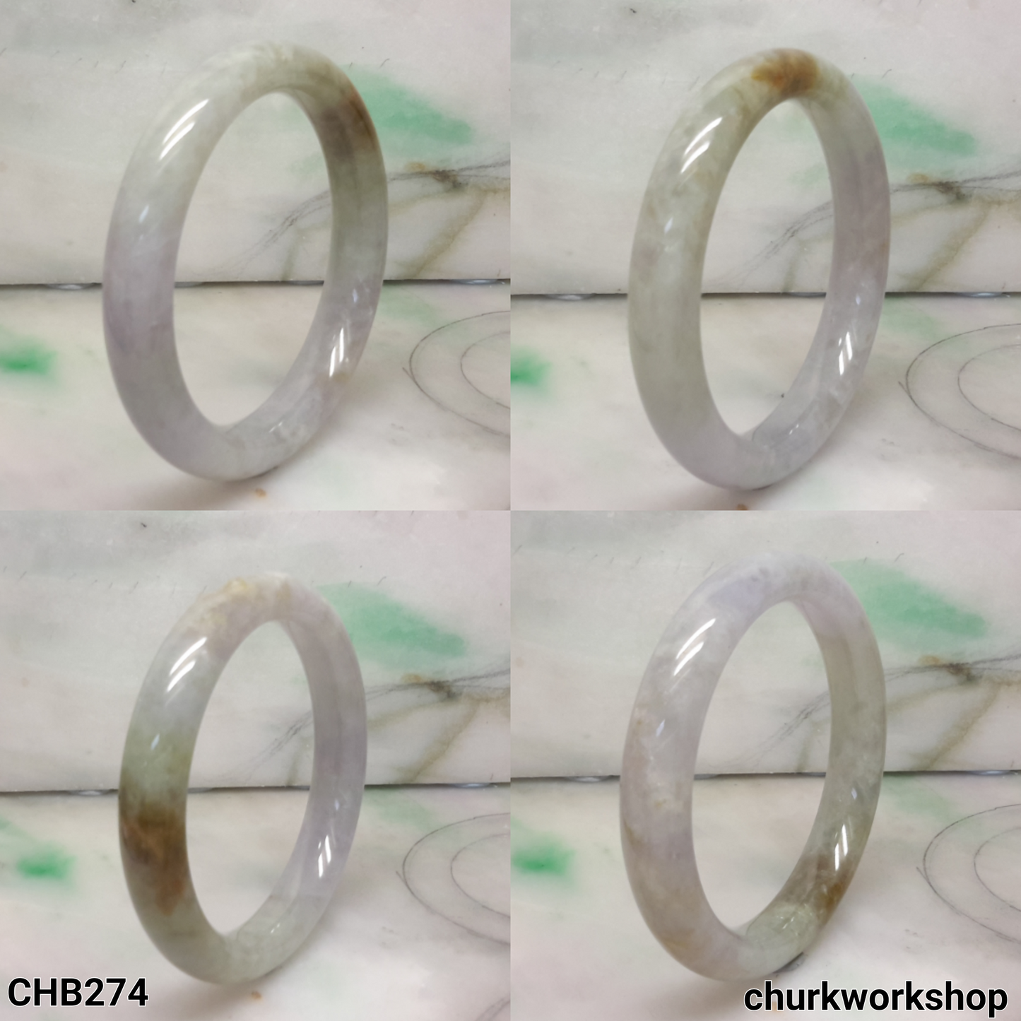 Grayish lavender with splotches brown jade bangle