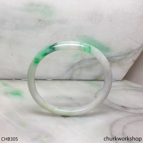 White base with splotches green & pale lavender jade bangle