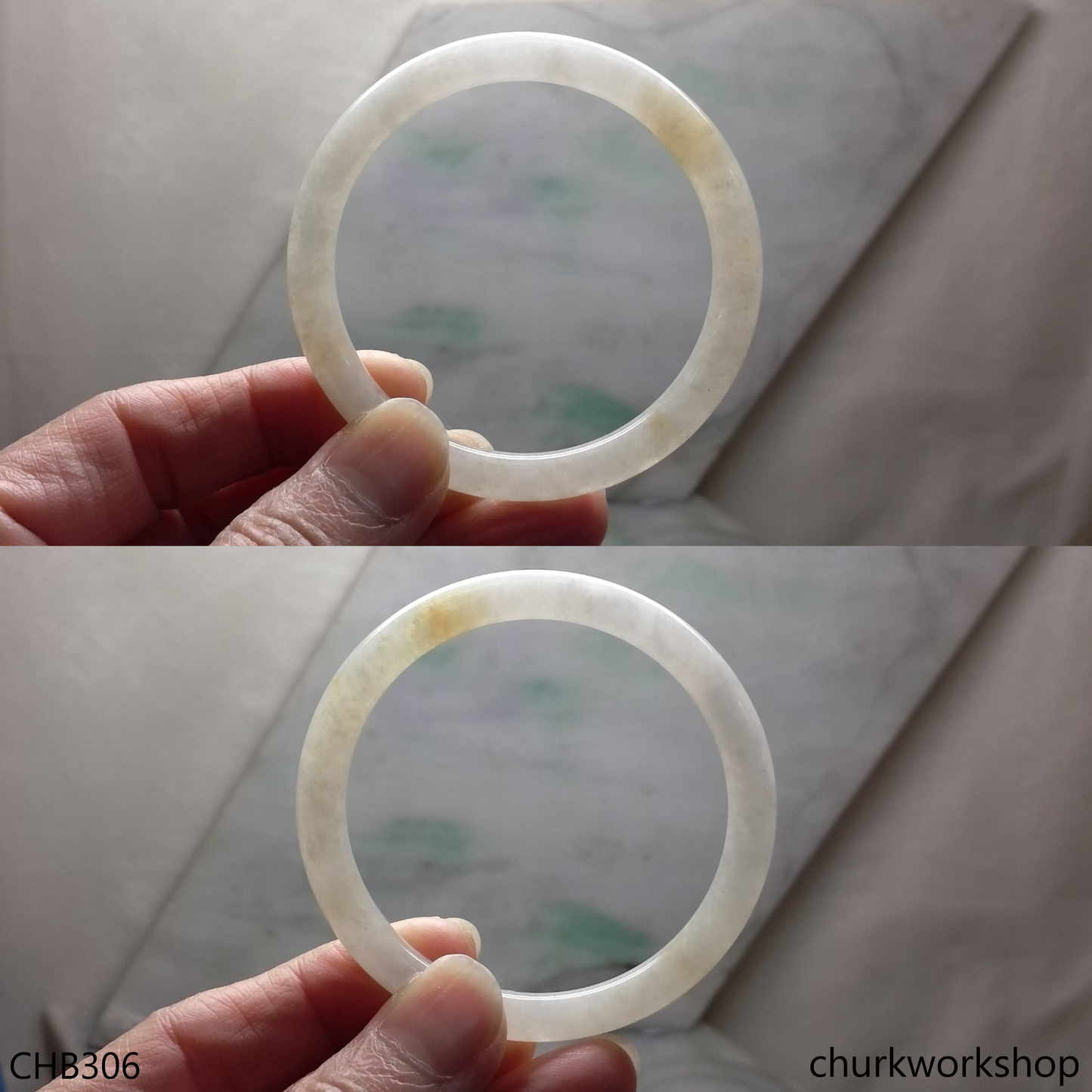 Pale yellowish lavender jade bangle