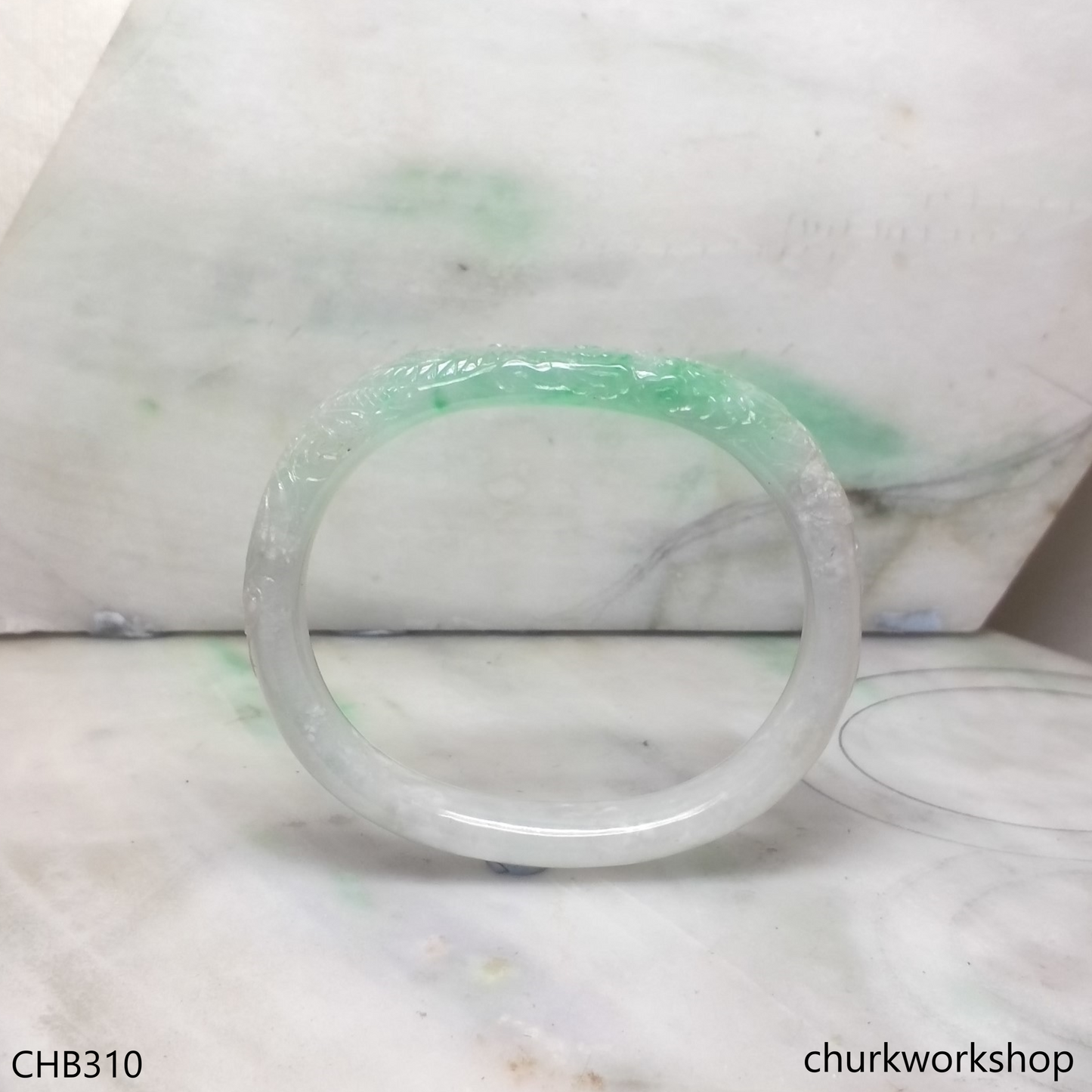 Light green jade carved dragon oval bangle