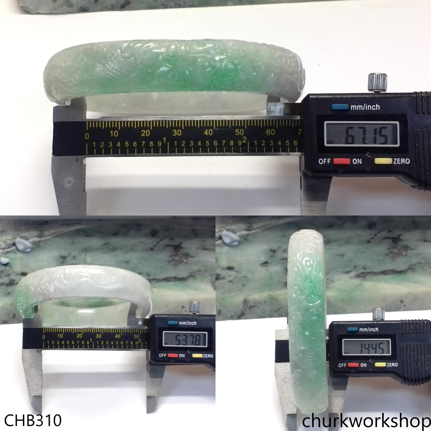 Light green jade carved dragon oval bangle