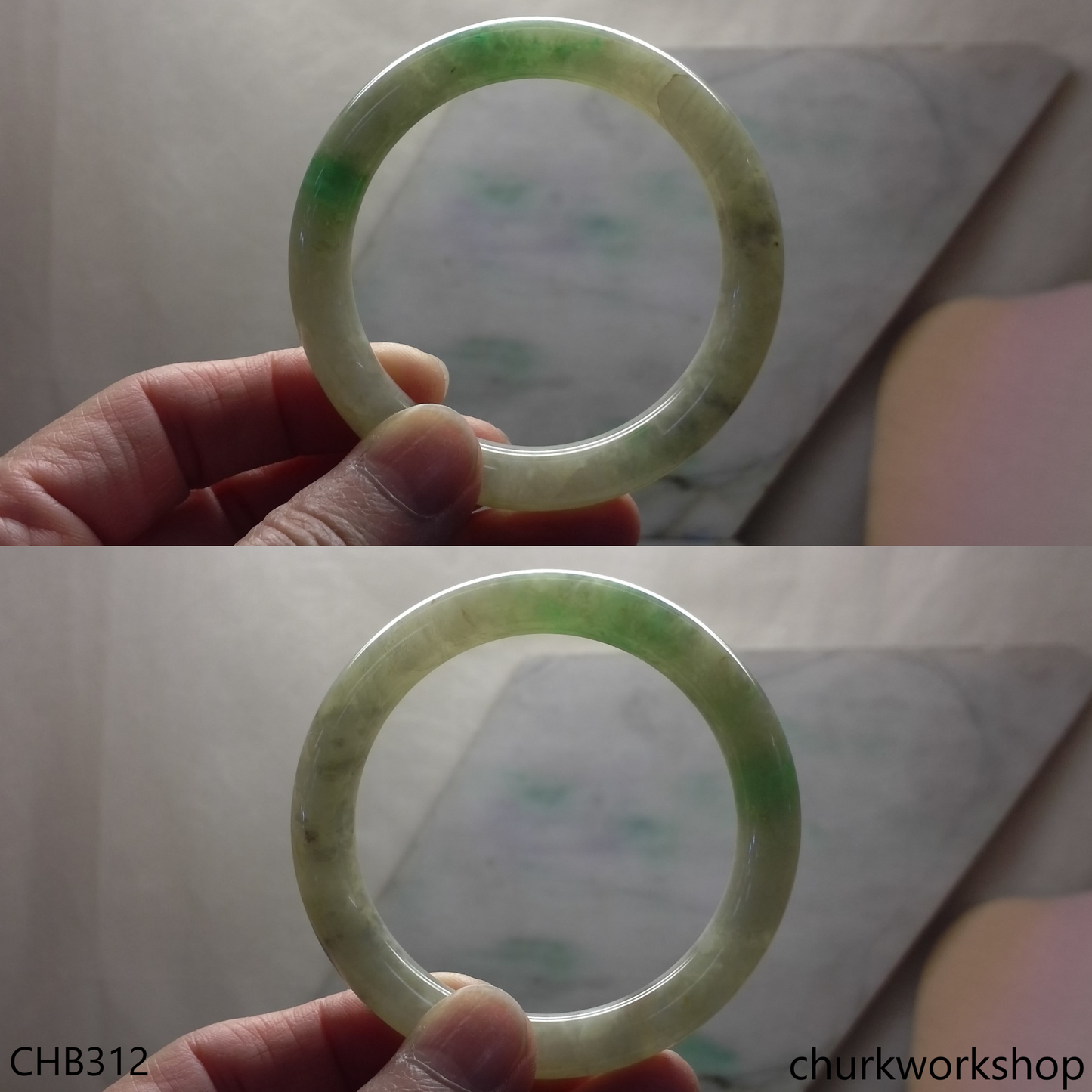 Light green with splotches green jade bangle