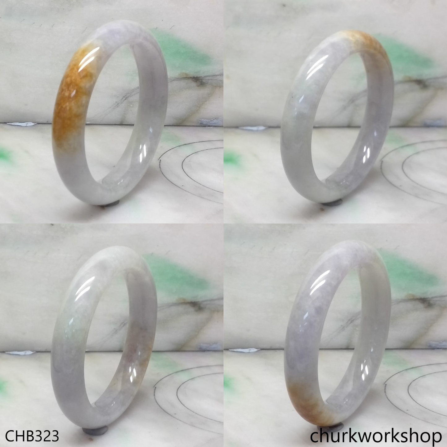 Light green & lavender with splotches brown jade bangle