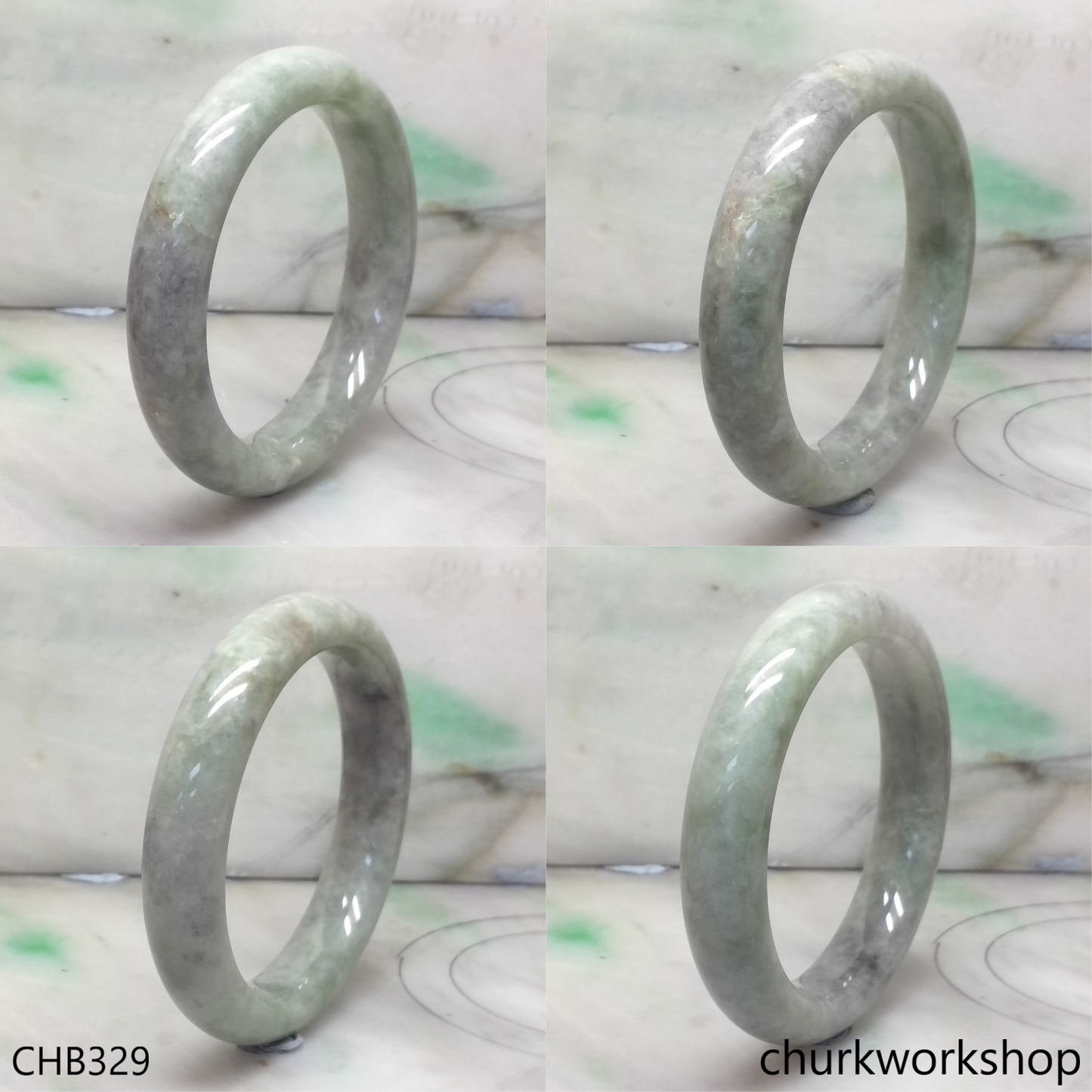 Large light green mix with grayish lavender jade bangle
