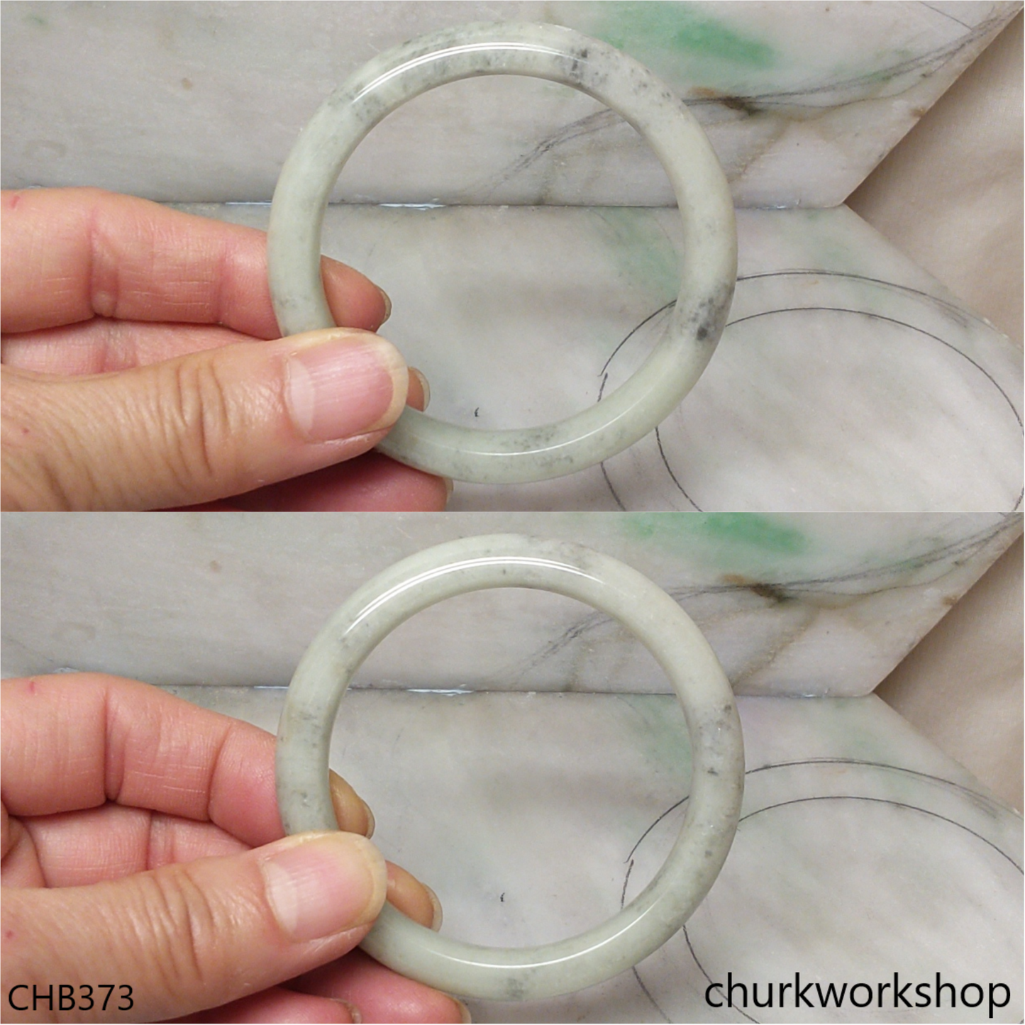 Light green with black splotches jade bangle