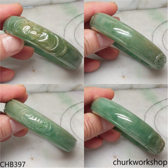 Bluish green jade carved bangle