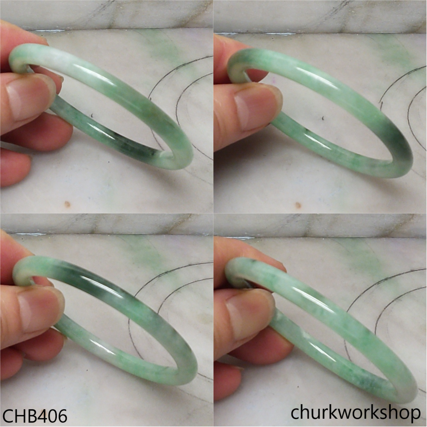 Slim green jade bangle