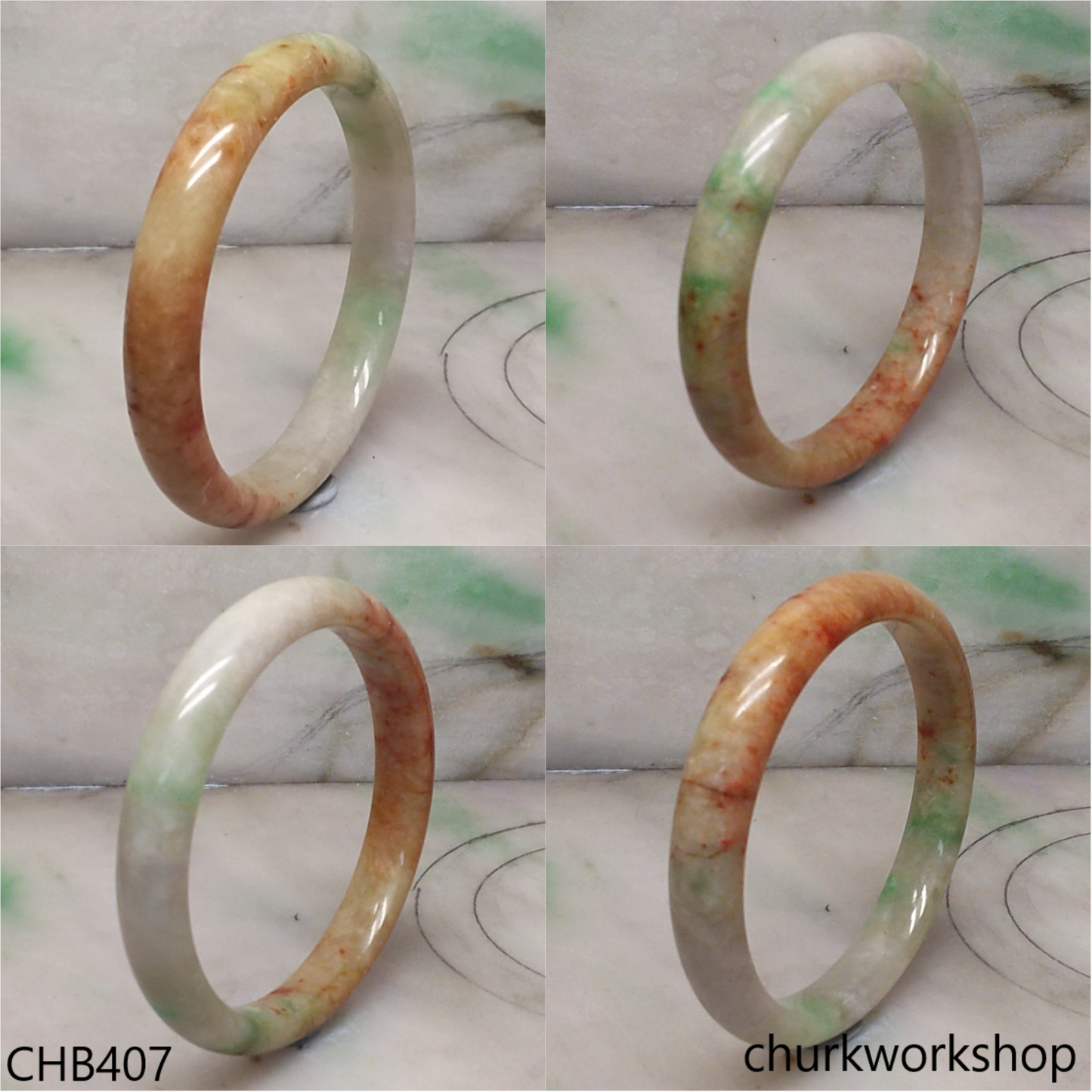 Multi color jade bangle, red & green jade bangle(Fu Lu Shou) represent lucky