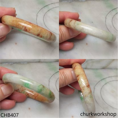 Multi color jade bangle, red & green jade bangle(Fu Lu Shou) represent lucky