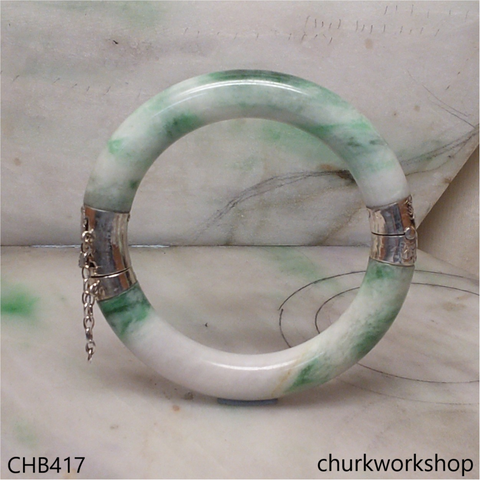 White & green hinges jade bangle