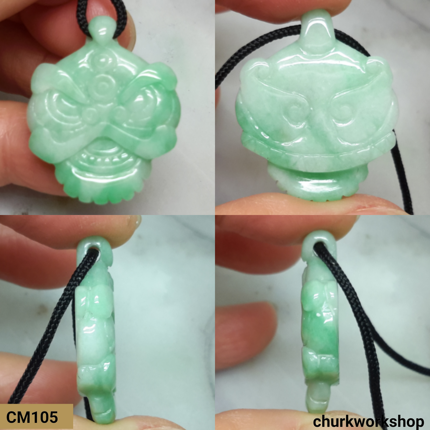 Custom cut lion head jade pendant