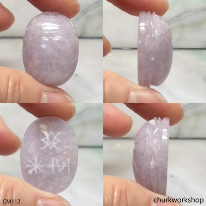 Custom cut lavender jade scarab