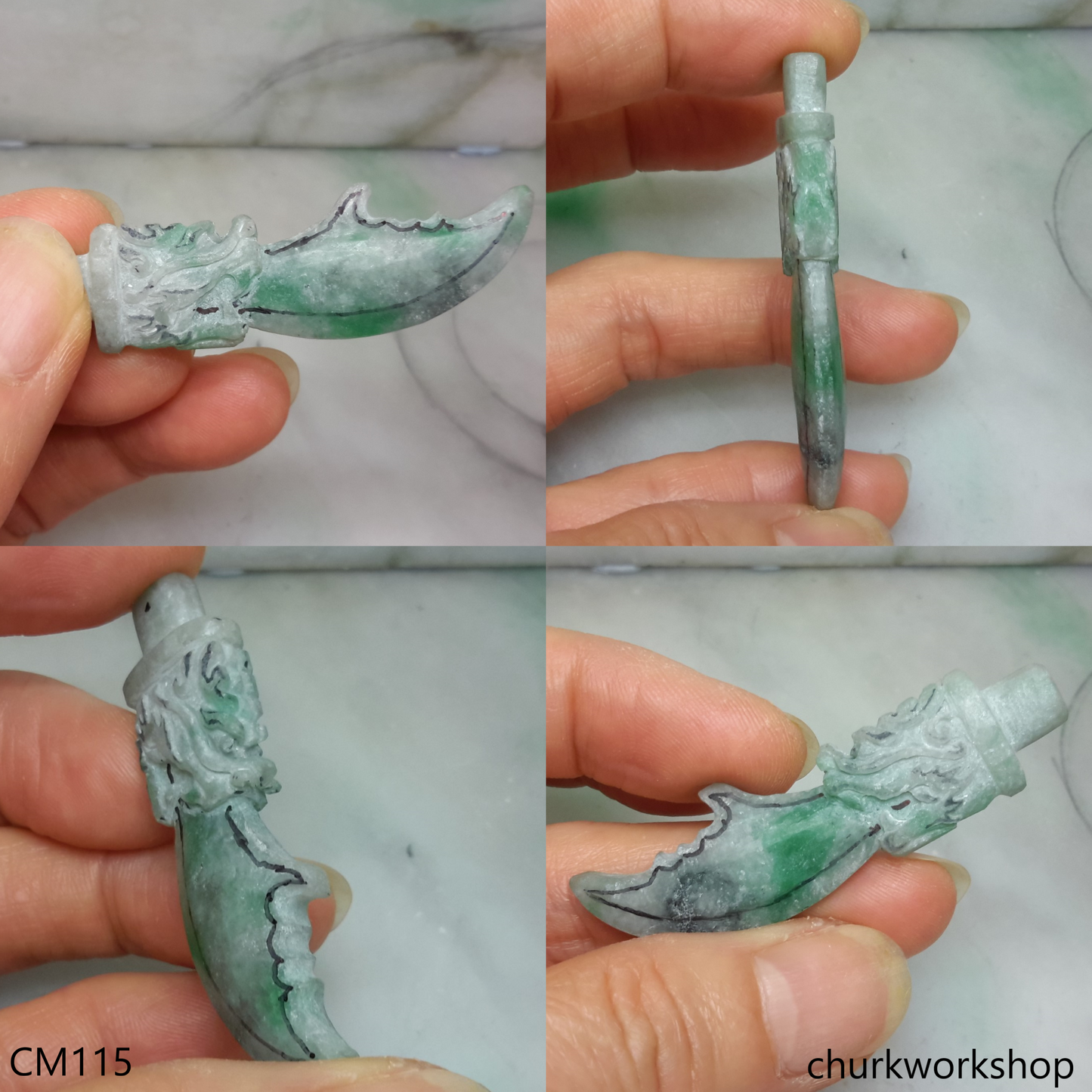 Dragon blade jade pendant