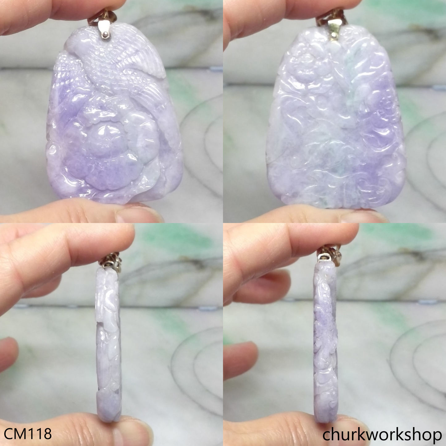 Reserved for Lou      14K lavender jade carved pendant