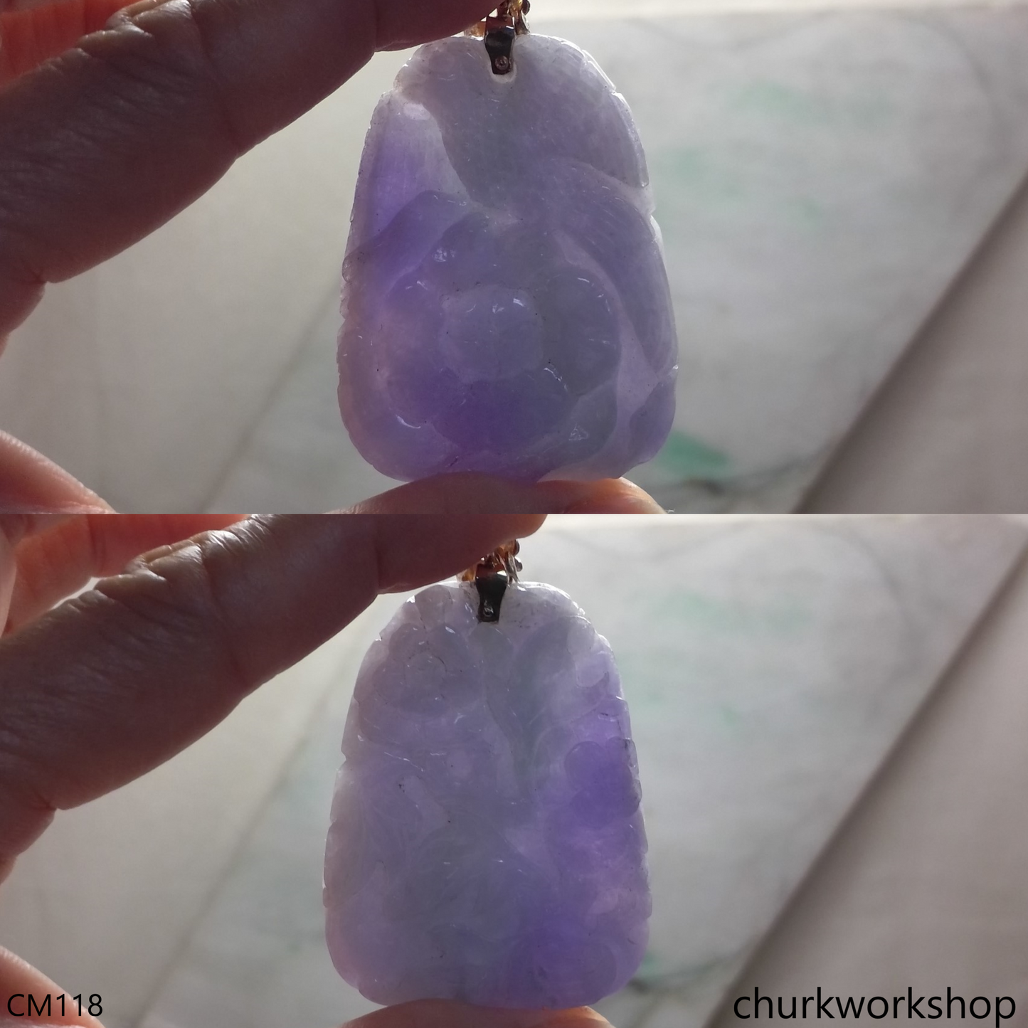Reserved for Lou      14K lavender jade carved pendant